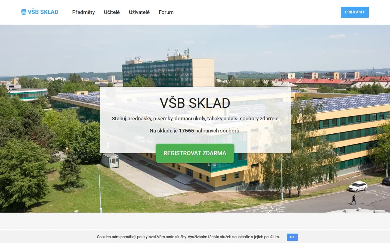 Screenshot webu vsbsklad.cz — VŠB Sklad
