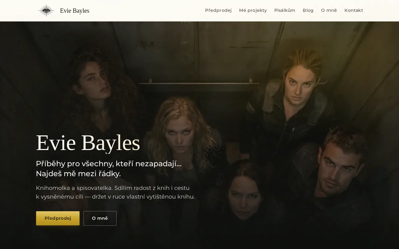 Screenshot webu eviebayles.cz — Evie Bayles